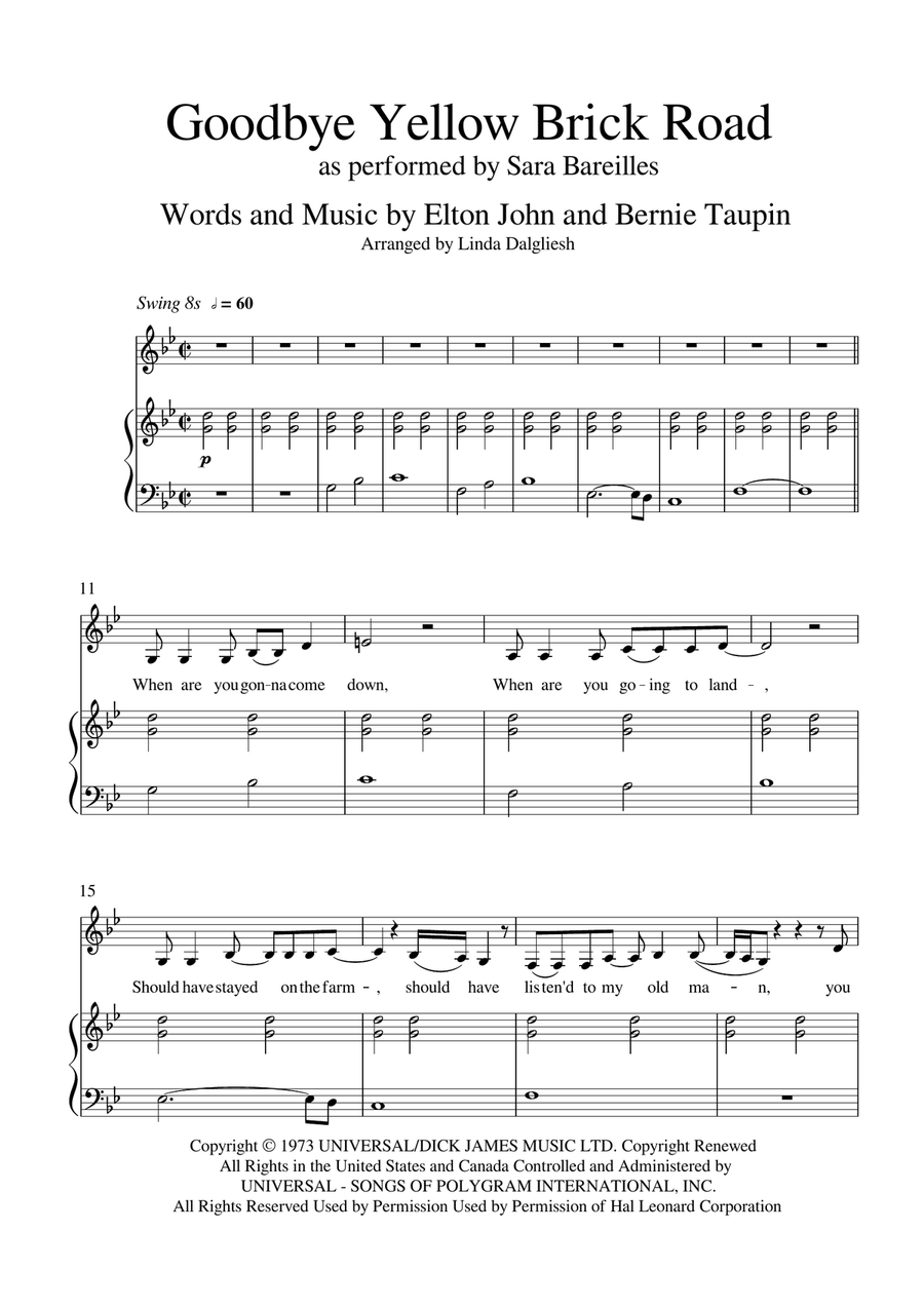 Goodbye Yellow Brick Road Alto Voice scores gallery preview page 1