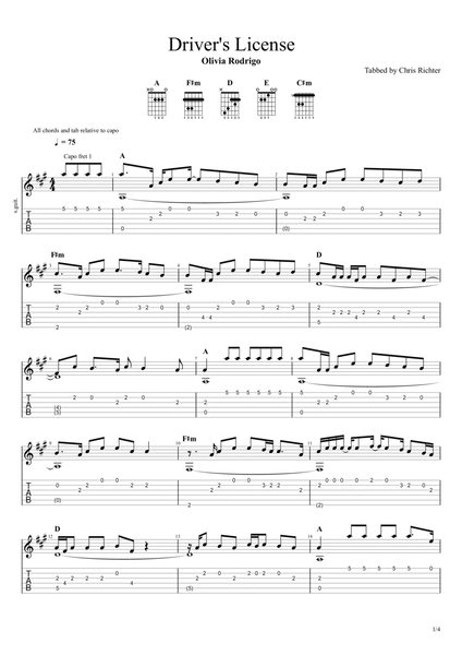 drivers license sheet music for ukulele (PDF-interactive)