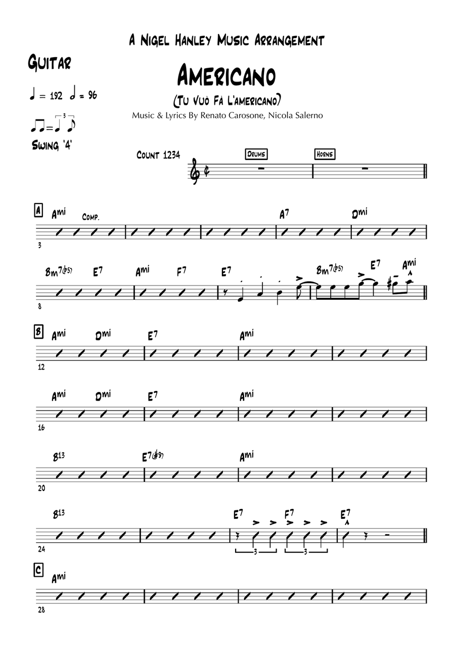 Tu Vuo Fa L Americano Jazz Ensemble scores gallery preview page 1