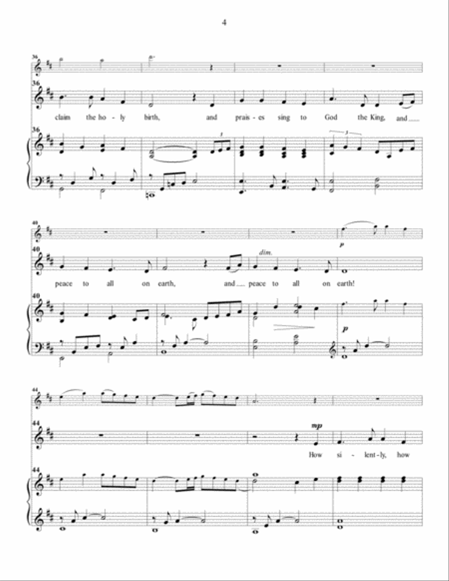 O Little Town of Bethlehem (For Solo Voice and Piano, with optional flute) Flute scores gallery preview page 4