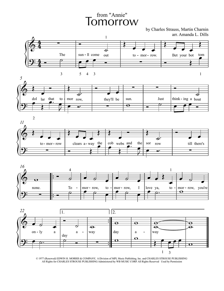 Tomorrow Easy Piano scores gallery preview page 1