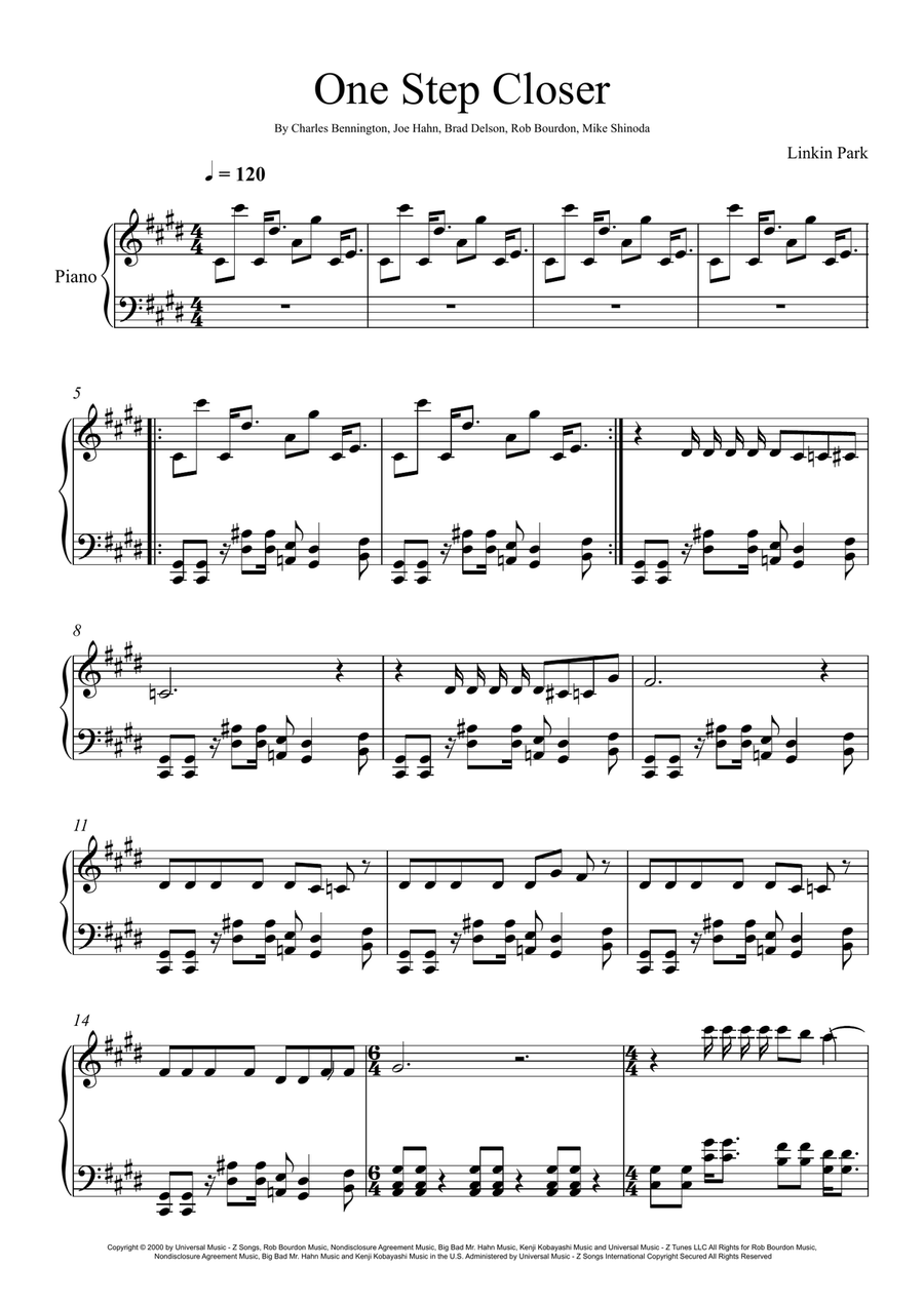 One Step Closer Easy Piano scores gallery preview page 1