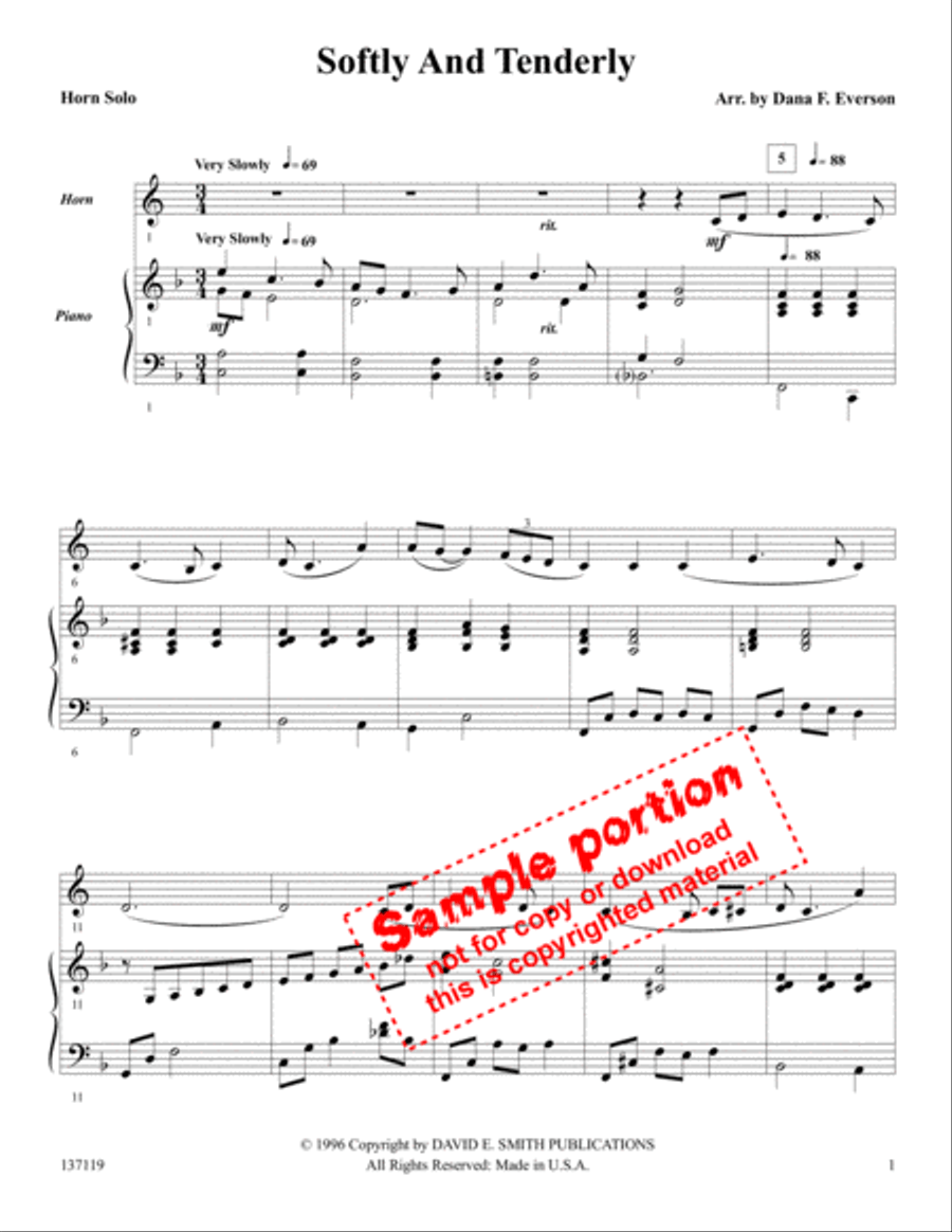 Softly And Tenderly Horn scores gallery preview page 2