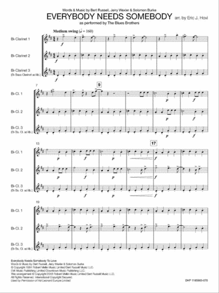 Everybody Needs Somebody Clarinet Trio scores gallery preview page 3
