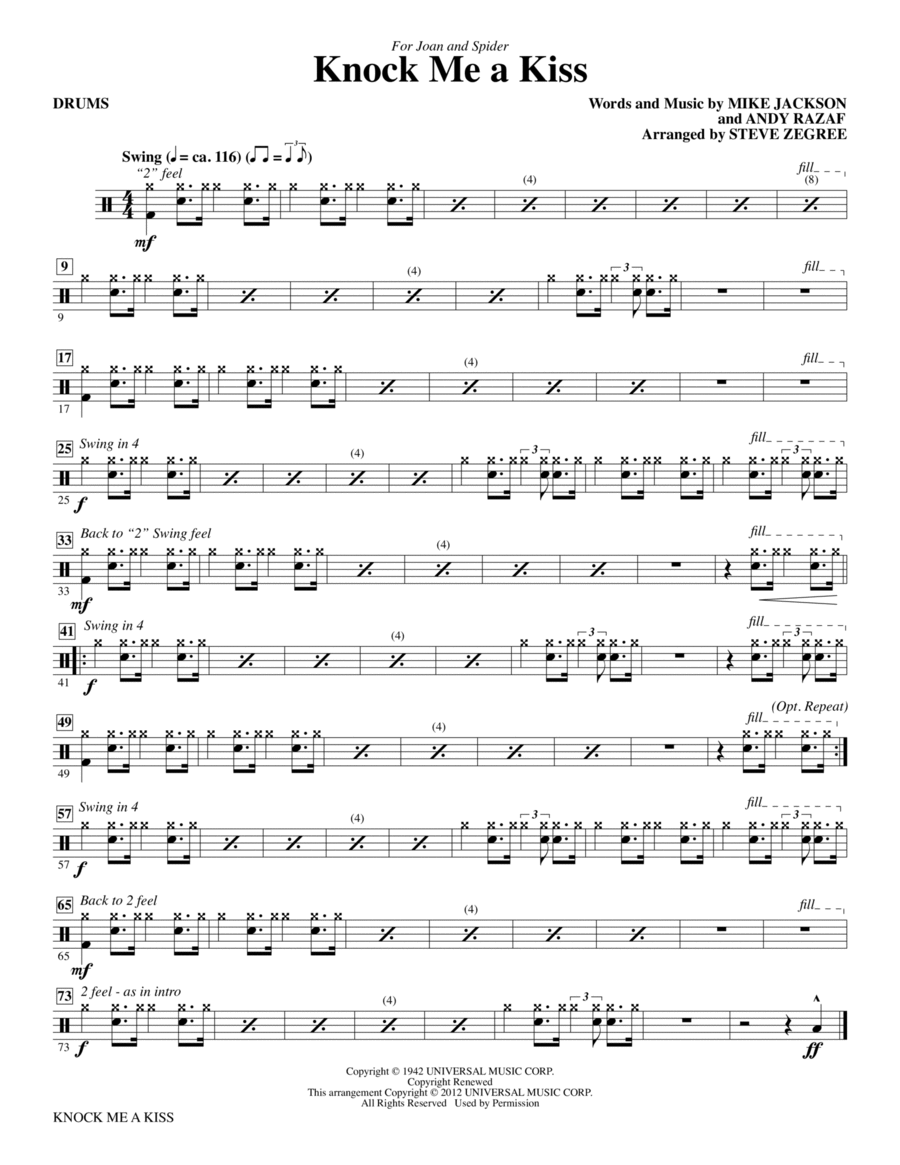 Knock Me A Kiss - Drums Knock Me A Kiss - Drums Choir scores gallery preview page 1