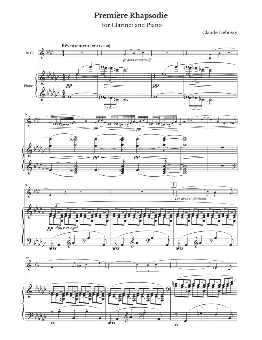 Debussy - Première rhapsodie (piano part) Clarinet Solo scores gallery preview page 1