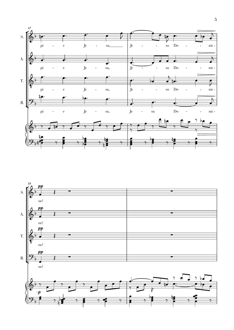 W. A. Mozart - Requiem - Lacrimosa (SATB and Piano Accompaniment) 4-Part scores gallery preview page 5