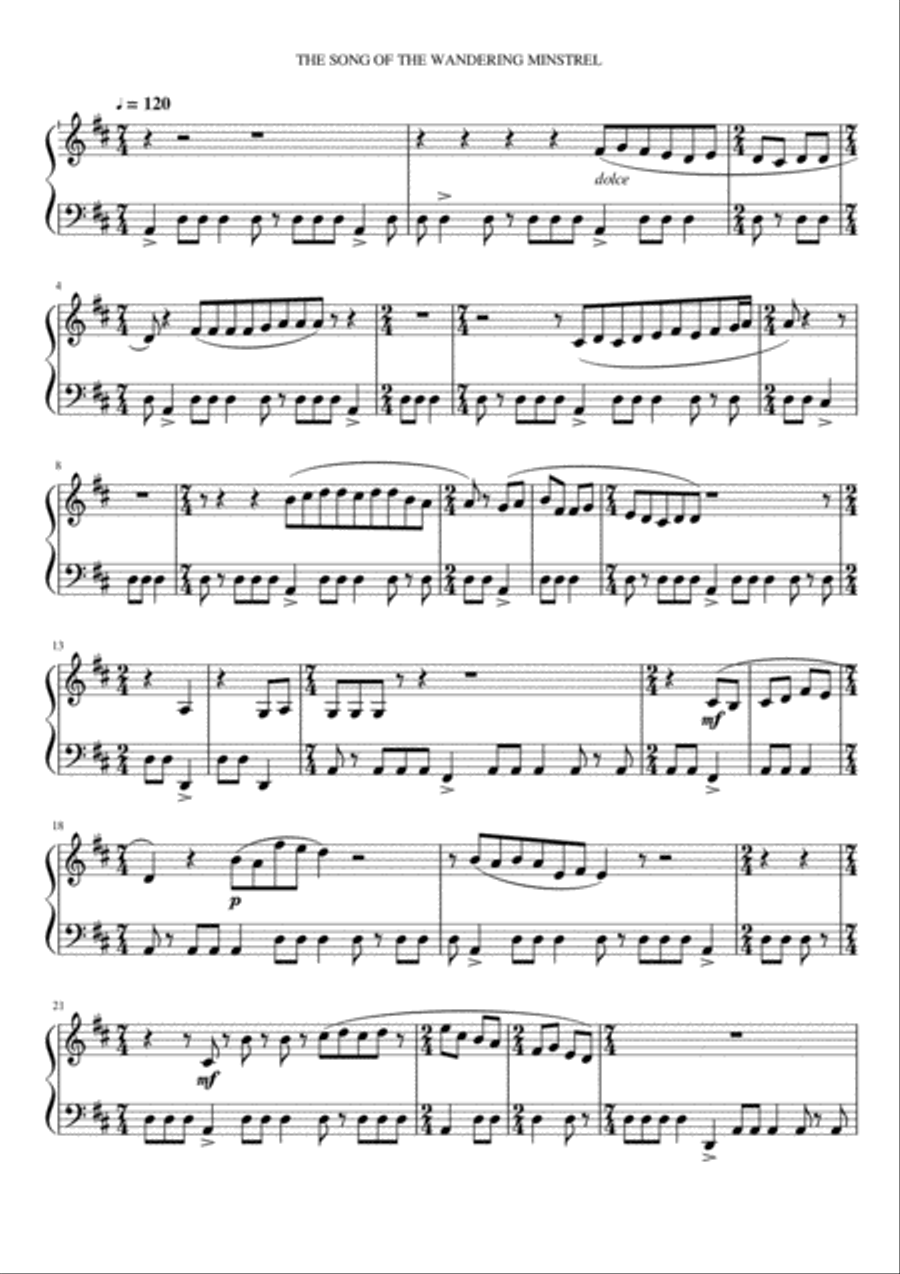 Song of the Wandering Minestral Piano Solo scores gallery preview page 1