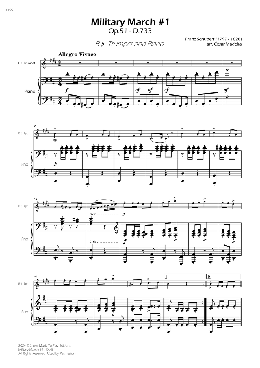 Military March No.1, Op.51 - Bb Trumpet and Piano (Full Score) B-Flat Trumpet scores gallery preview page 1