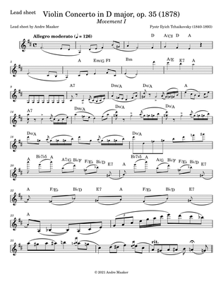 P.I.Tchaikovsky - Violin Concerto in D, op. 35 (I - allegro moderato) - lead sheet