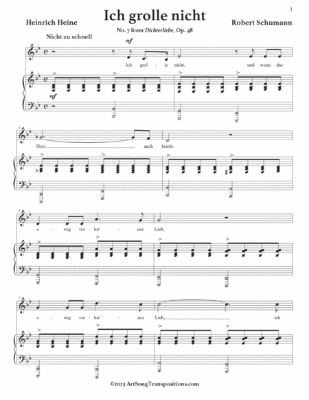 SCHUMANN: Ich grolle nicht, Op. 48 no. 7 (transposed to B-flat major)