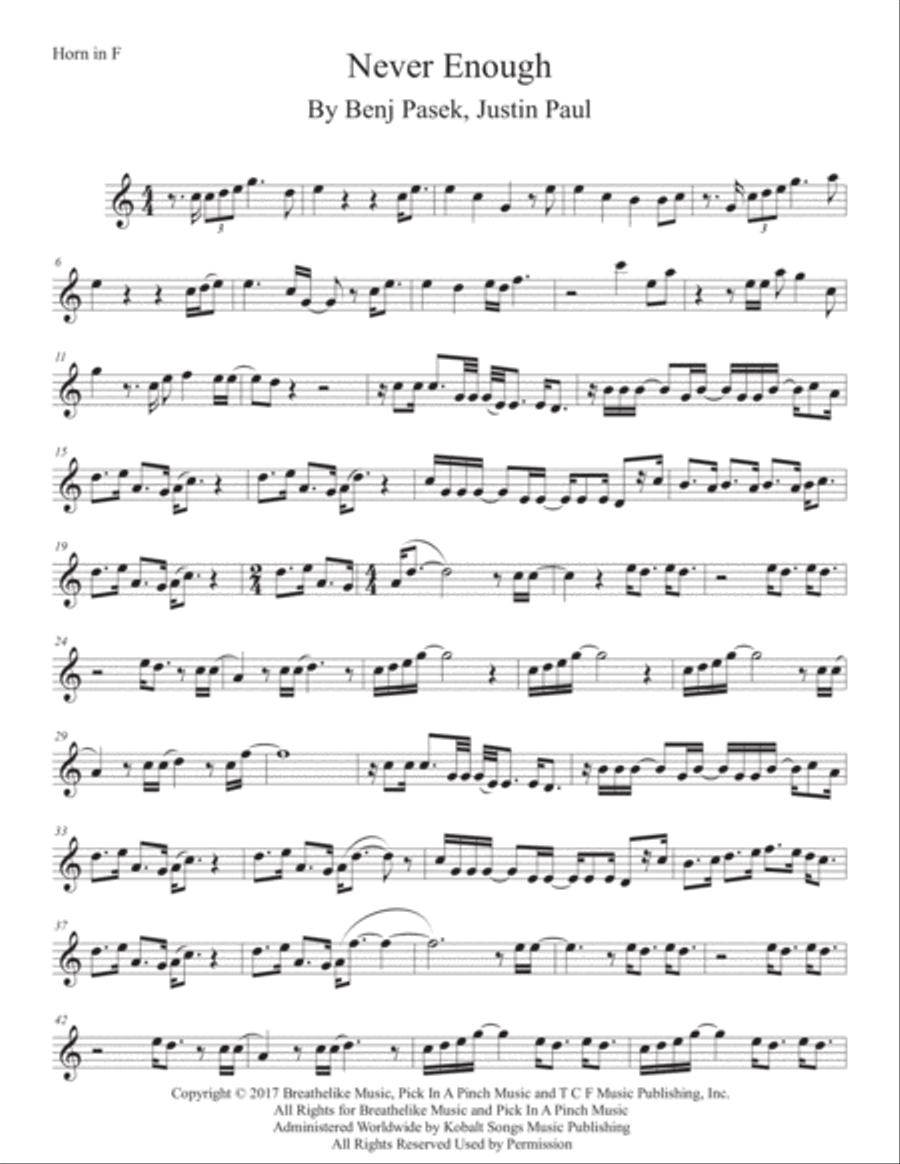 Never Enough Never Enough Horn Solo scores gallery preview page 1