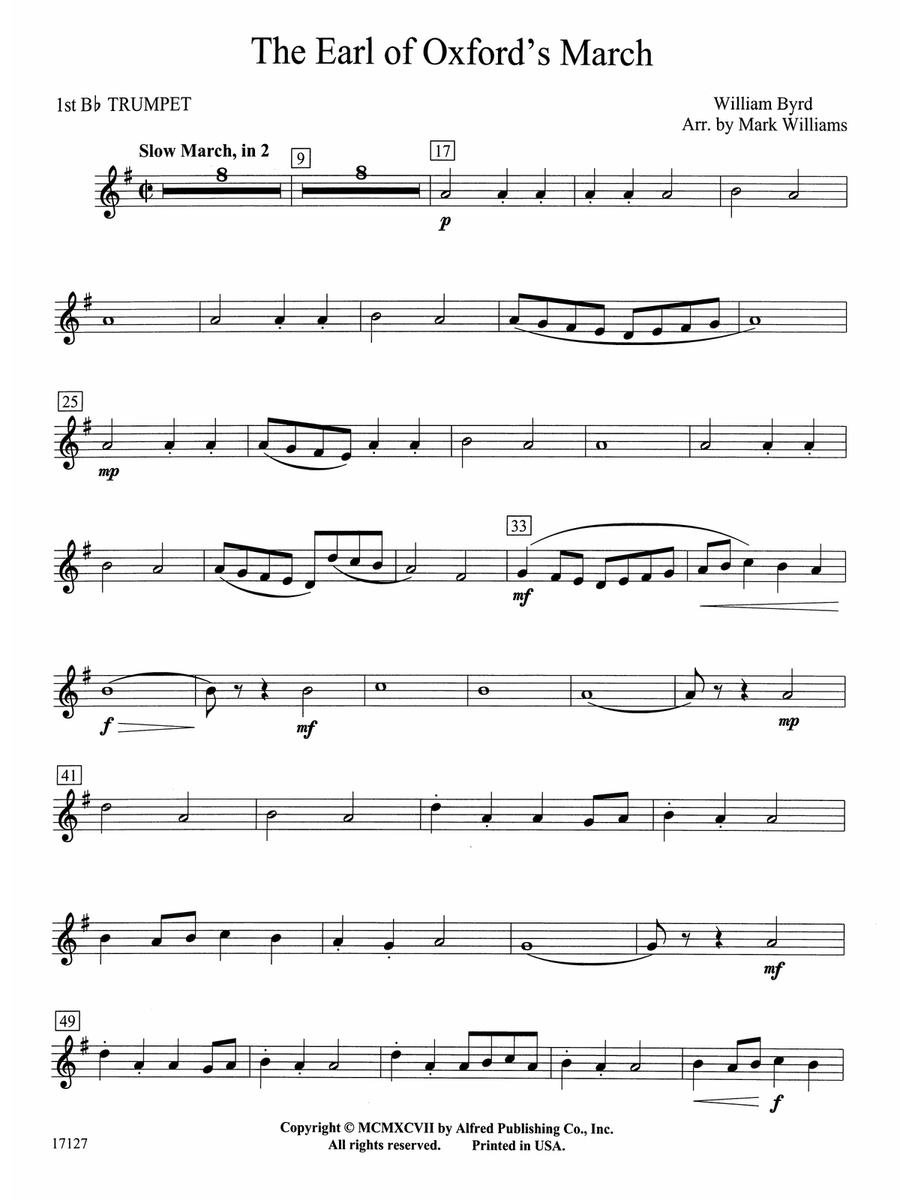 Earl of Oxford's March: 1st B-flat Trumpet