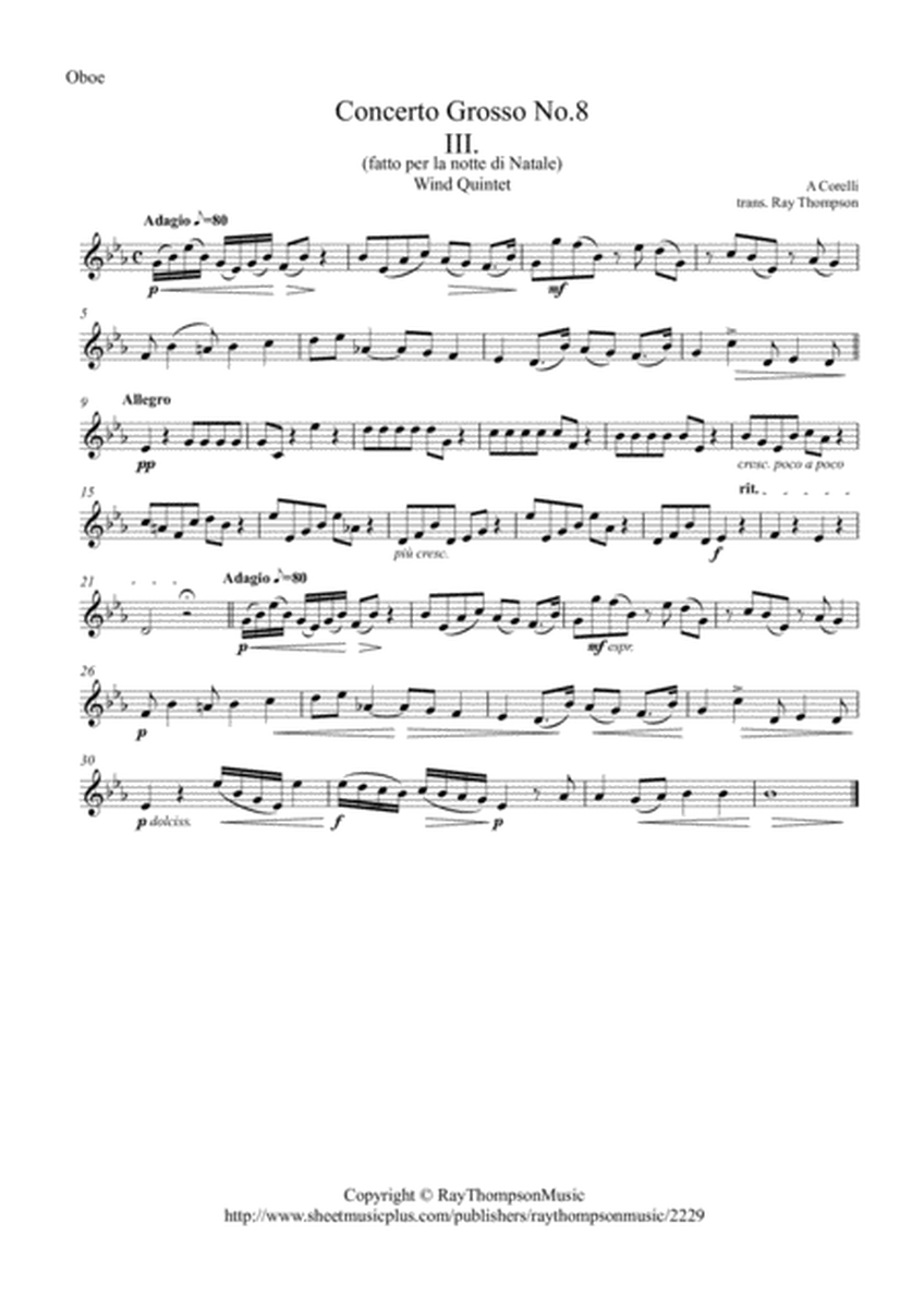 Corelli: Concerto Grosso Op.6 No.8 (Christmas Concerto) III (Adagio/Allegro/Adagio) - wind quintet image number null