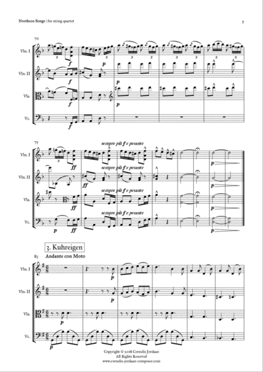 GRIEG : 4 Northern Songs, for string quartet String Quartet scores gallery preview page 5