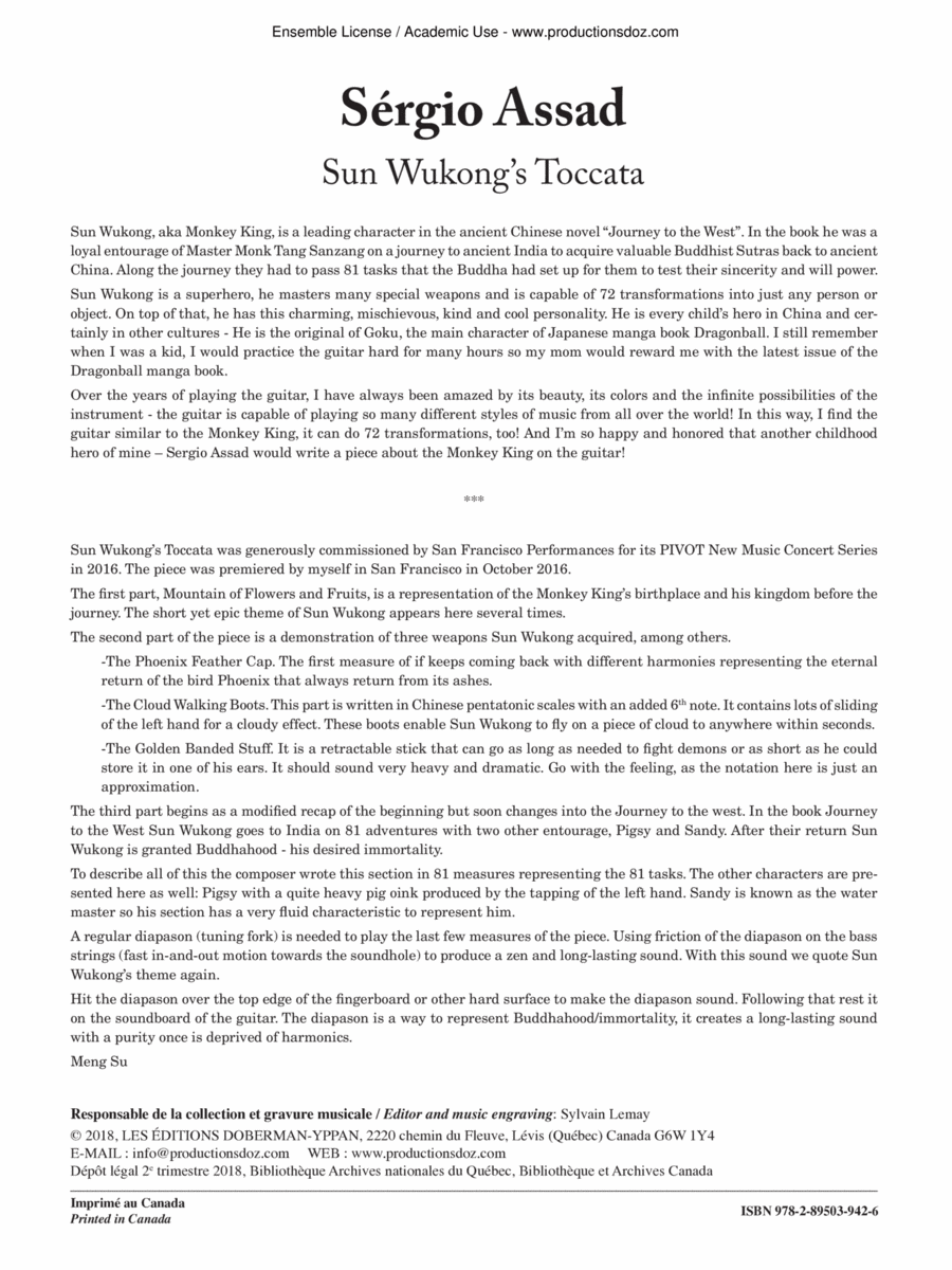 Sun Wukong's Toccata Classical Guitar scores gallery preview page 1