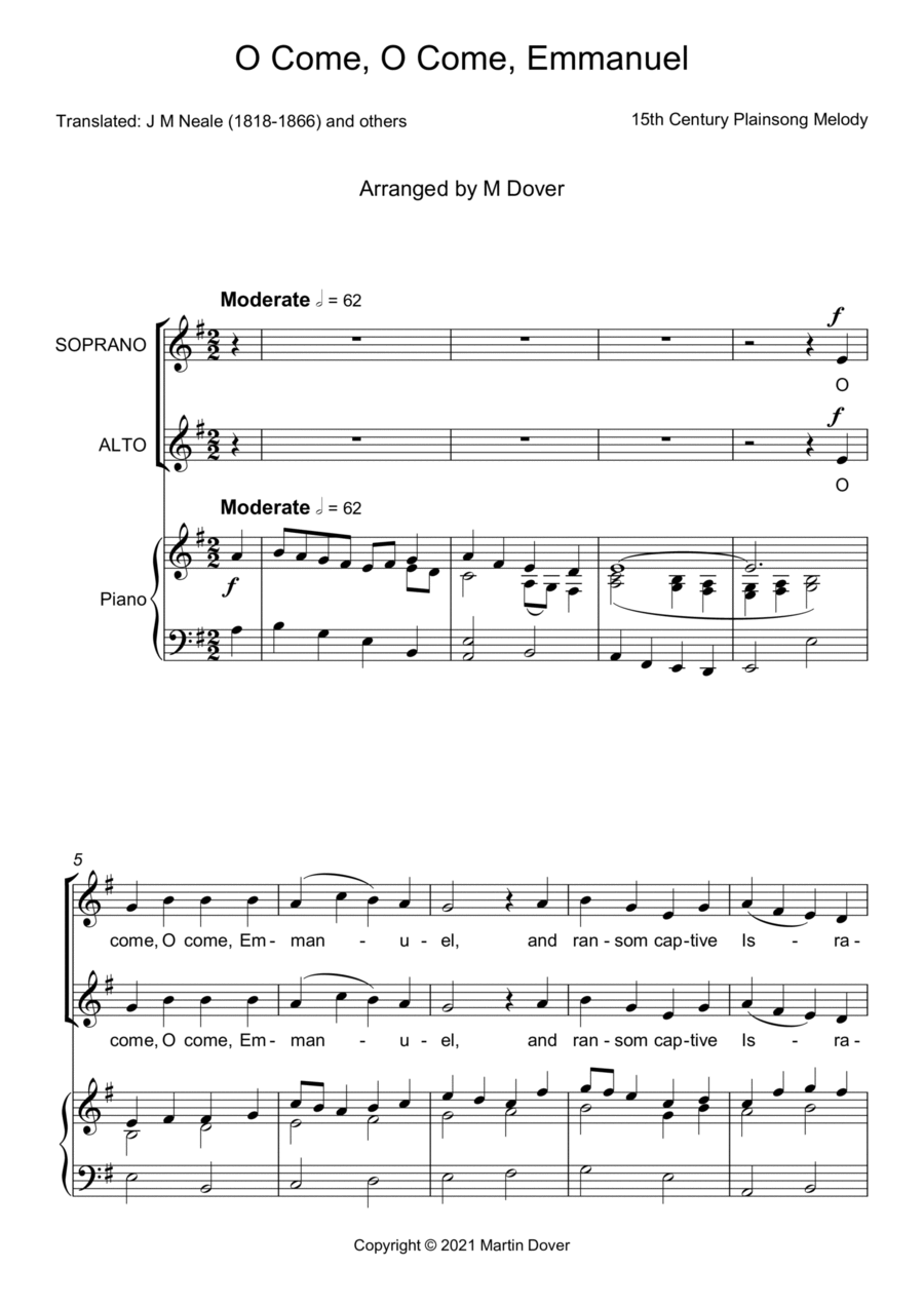 O Come, O Come, Emmanuel - Two part choir - SA - Upper voices SA scores gallery preview page 1