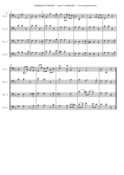 Sarabande by G.F. Handel --- arr. for cello quartet by Jean-Christophe Masson --- FULL SCORE AND PAR image number null