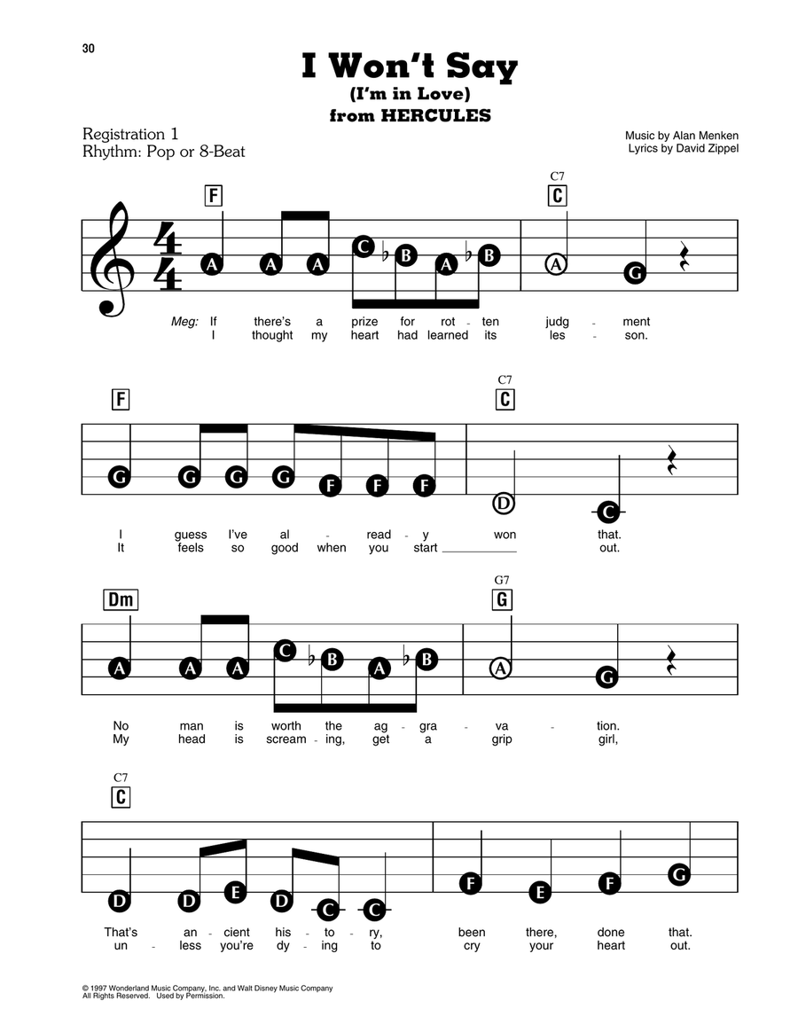 I Won't Say (I'm In Love) (from Hercules) by Alan Menken Piano, Vocal - Digital Sheet Music