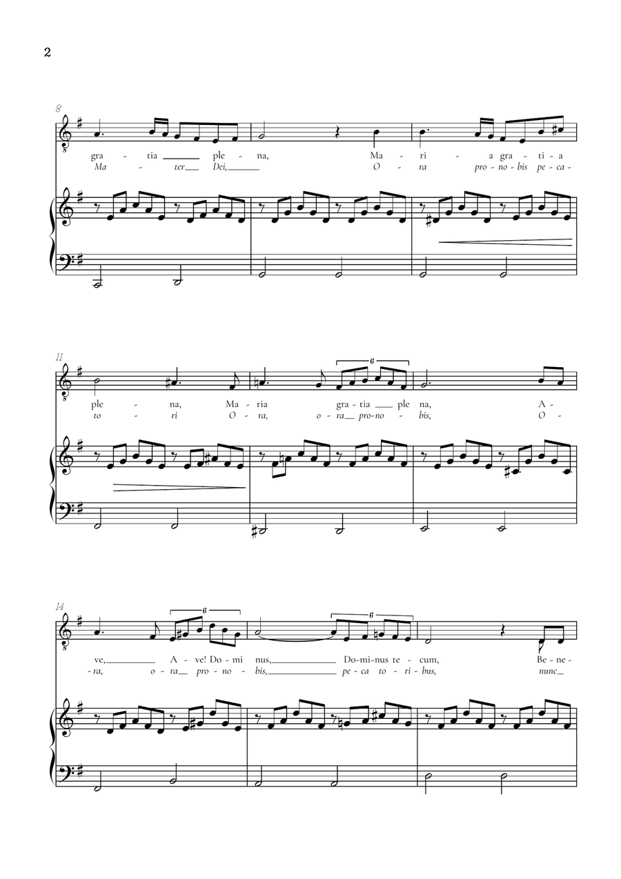 Schubert Ave Maria in G Major • tenor sheet music with easy piano accompaniment Piano, Vocal scores gallery preview page 2