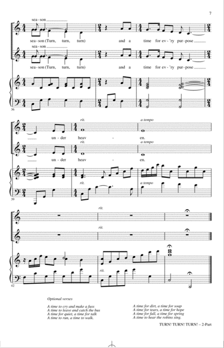 Turn! Turn! Turn! (To Everything There Is A Season) (arr. Cristi Cary Miller) 2-Part scores gallery preview page 6