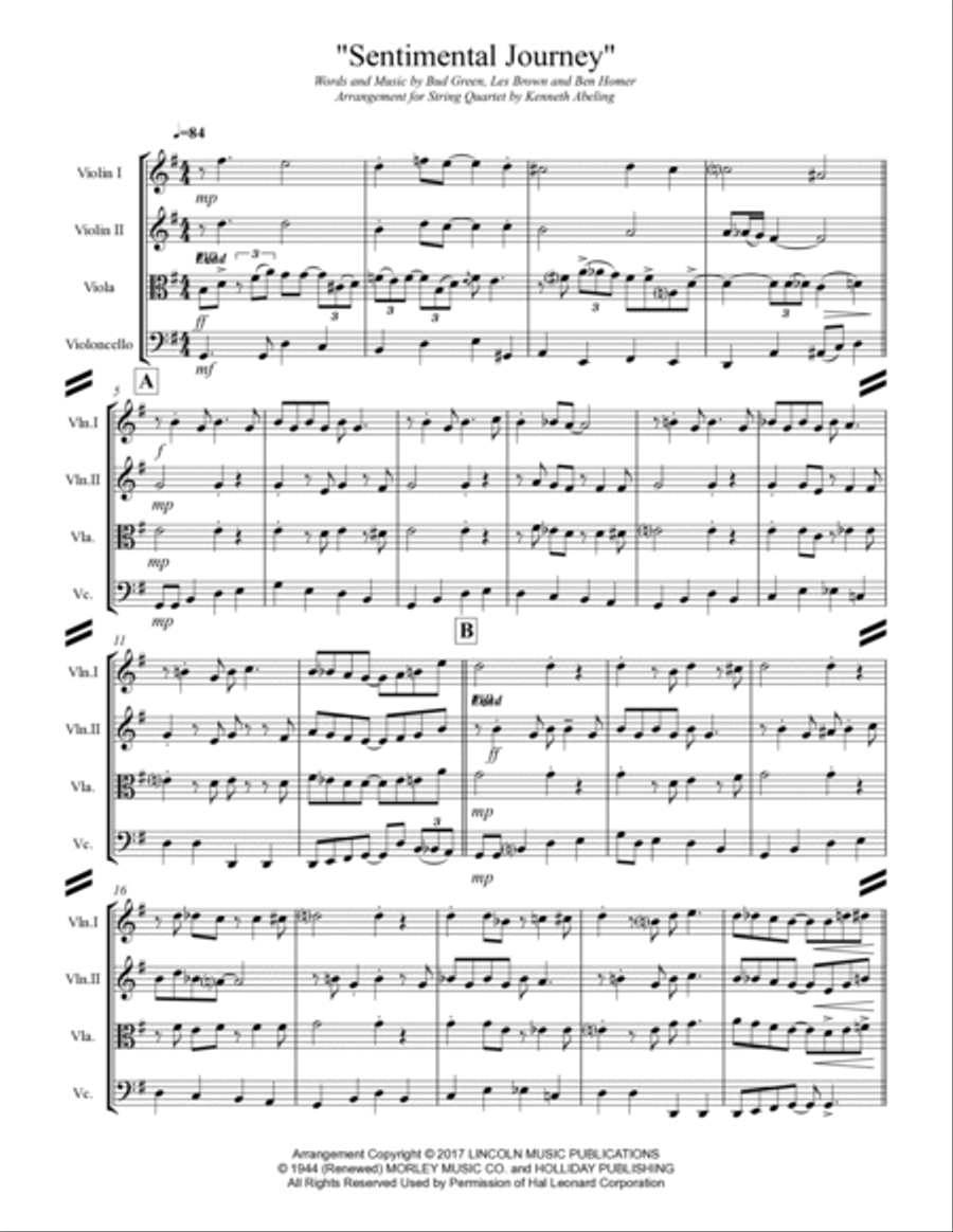 Sentimental Journey String Quartet scores gallery preview page 2