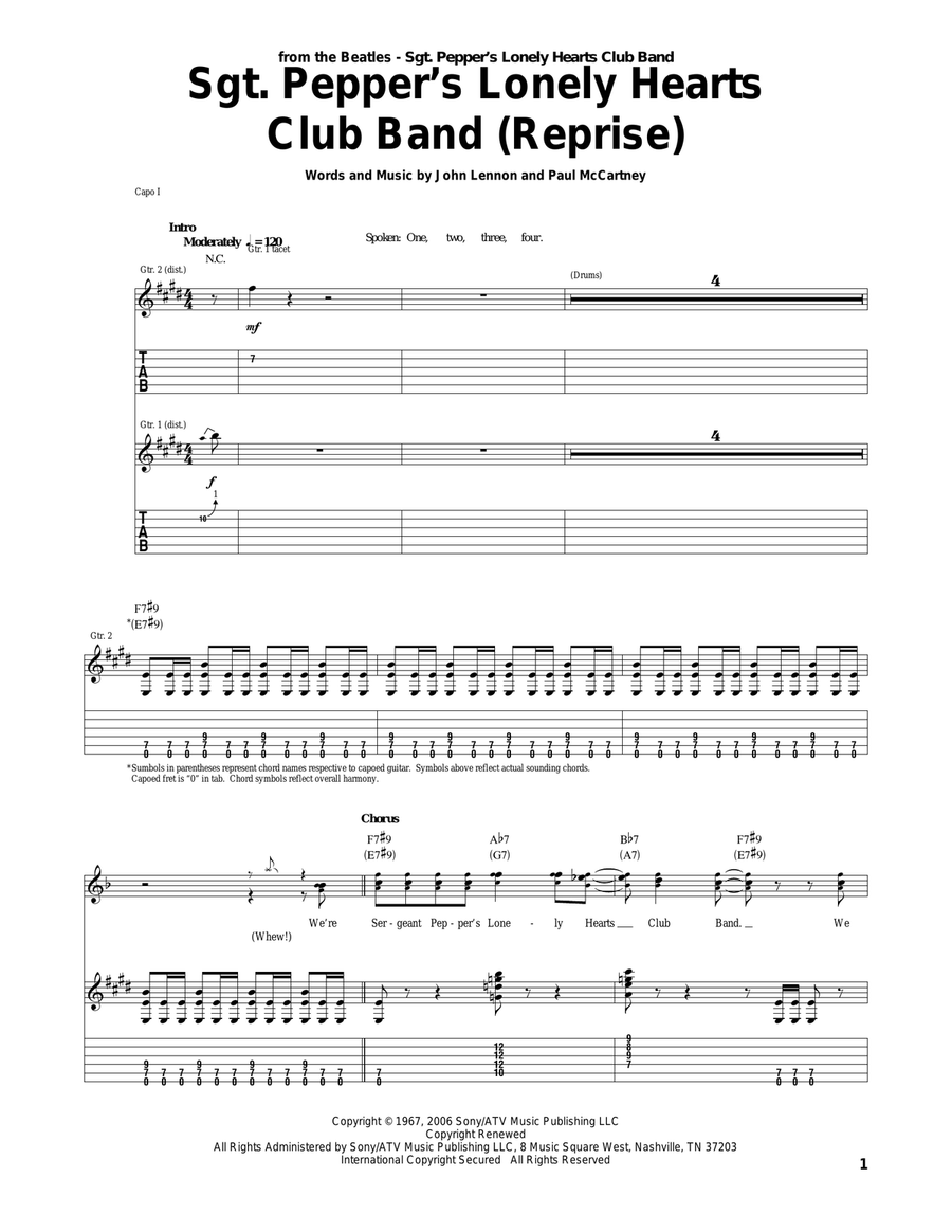 Sgt. Pepper's Lonely Hearts Club Band (Reprise) Acoustic Guitar scores gallery preview page 1