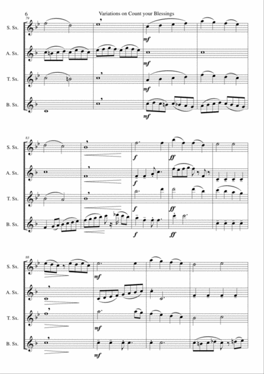 Variations on Count your Blessings for saxophone quartet Saxophone Quartet scores gallery preview page 6