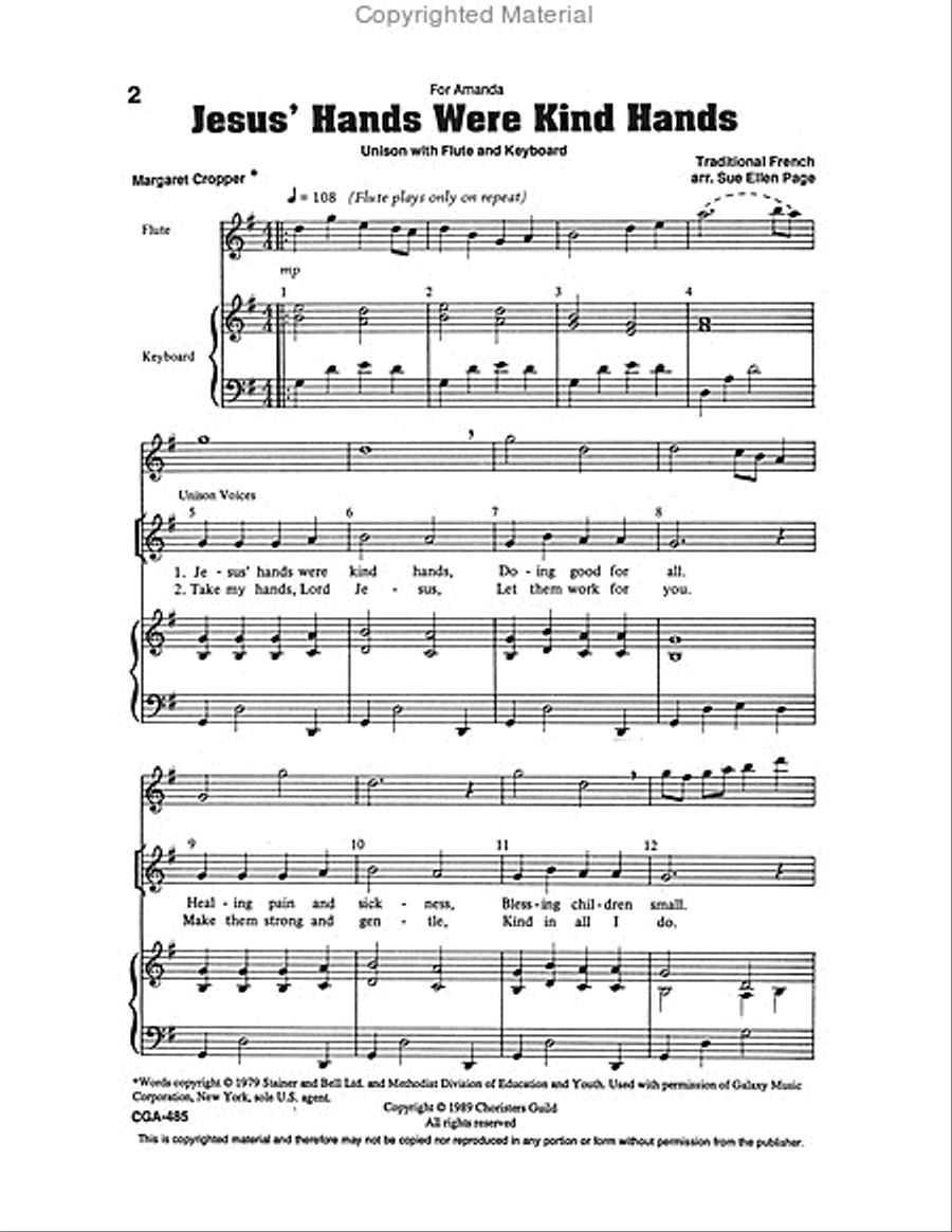 Jesus' Hands Were Kind Hands Unison Choir scores gallery preview page 2