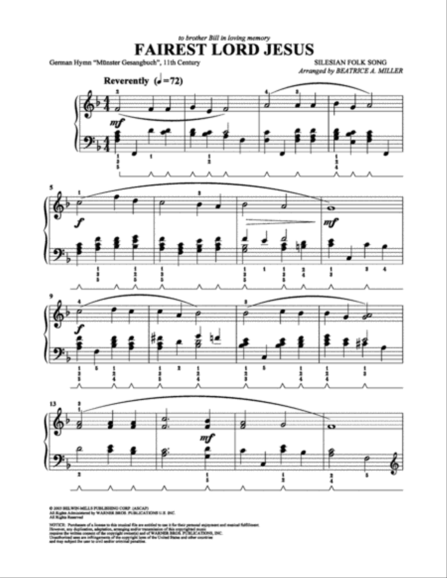 Fairest Lord Jesus Fairest Lord Jesus Easy Piano scores gallery preview page 1