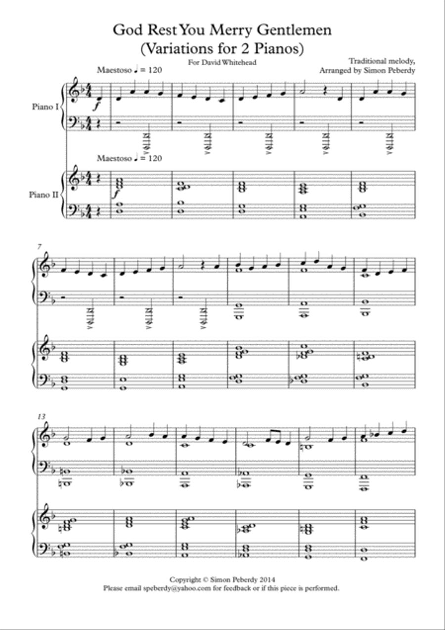 God Rest You Merry Gentlemen, Christmas Carol Variations for 2 pianos, 4 hands by Simon Peberdy 2 Pianos, 4-Hands scores gallery preview page 2