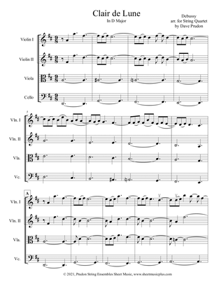 Book cover for Clair De Lune in D Major for String Quartet