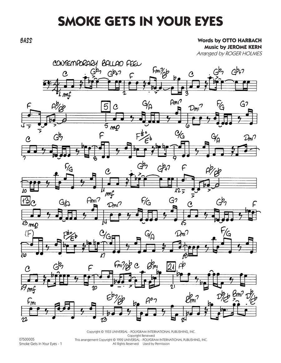 Smoke Gets In Your Eyes (arr. Roger Holmes) - Bass Jazz Ensemble scores gallery preview page 1