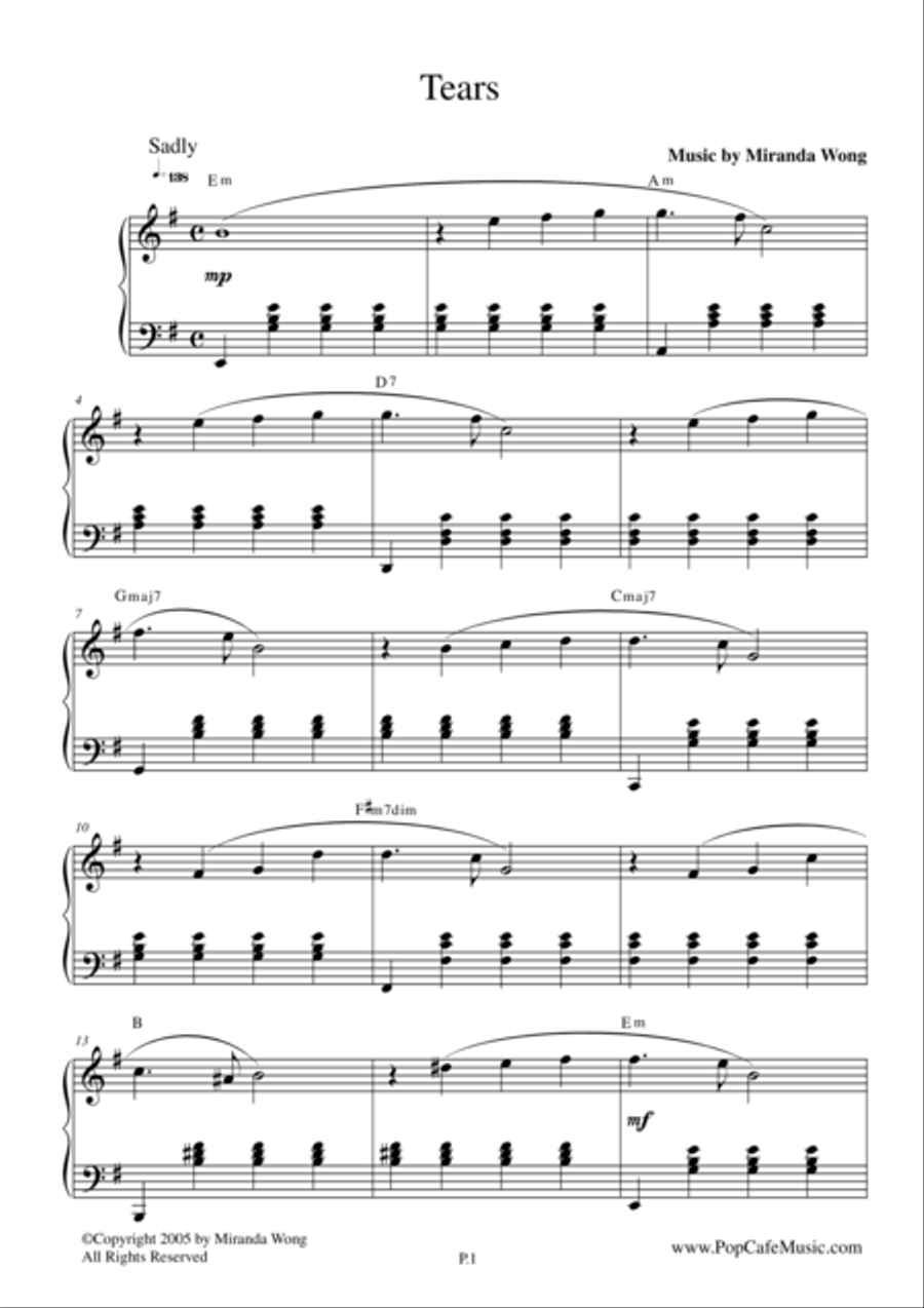 Tears - Touching Piano Music by Miranda Wong 4-Part scores gallery preview page 1