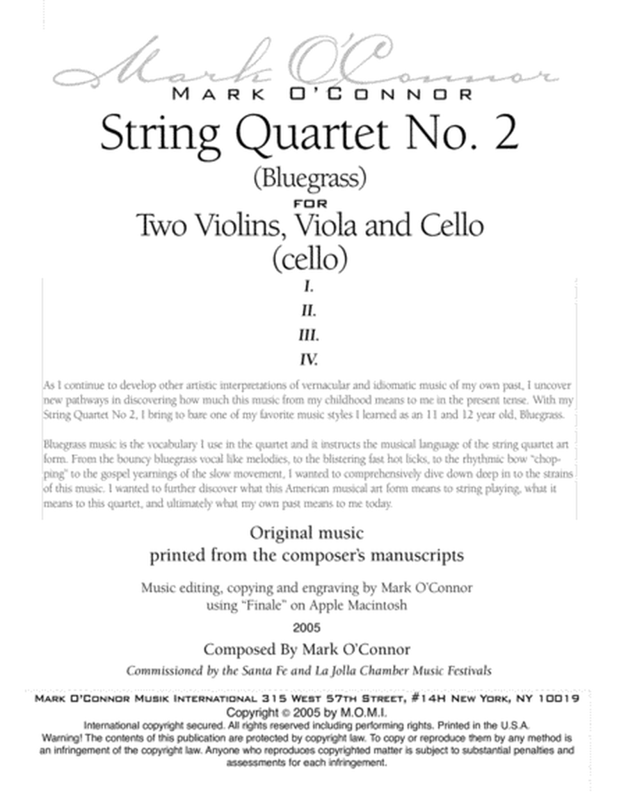 String Quartet No. 2 "Bluegrass" (cello part - two vlns, vla, cel) image number null