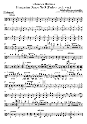 Johannes Brahms - Hungarian Dance No.5 (Parlow orch. var.) - C-clef viola (CCV) and arr for G-clef v