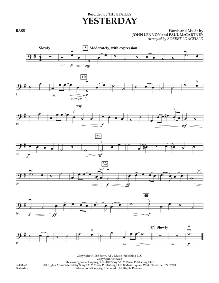 Yesterday - String Bass Orchestra scores gallery preview page 1