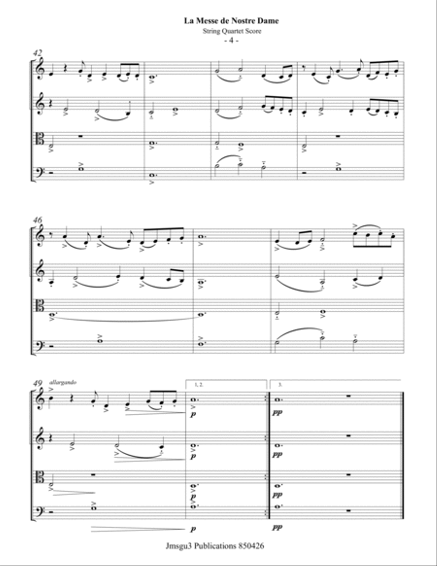 Machaut: La Messe de Nostre Dame for String Quartet String Quartet scores gallery preview page 4