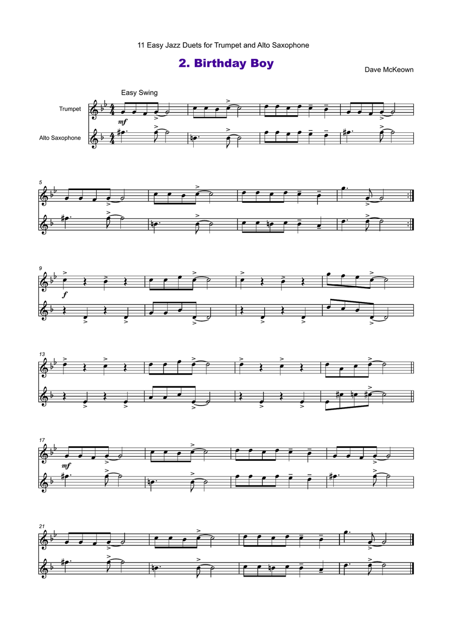 11 Easy Jazz Duets for Trumpet and Alto Saxophone Alto Saxophone scores gallery preview page 3