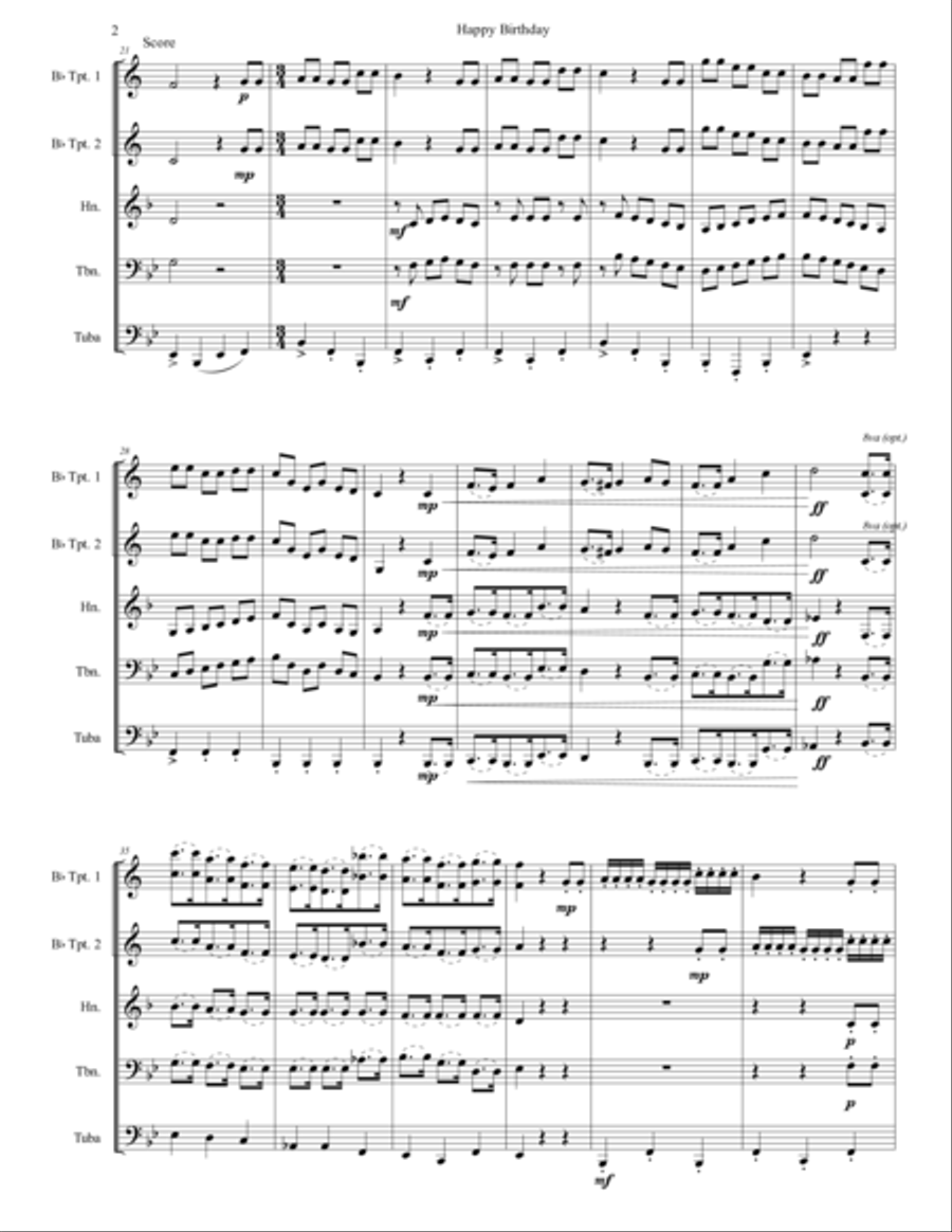 Happy Birthday To You for Brass Quintet Brass Quintet scores gallery preview page 3