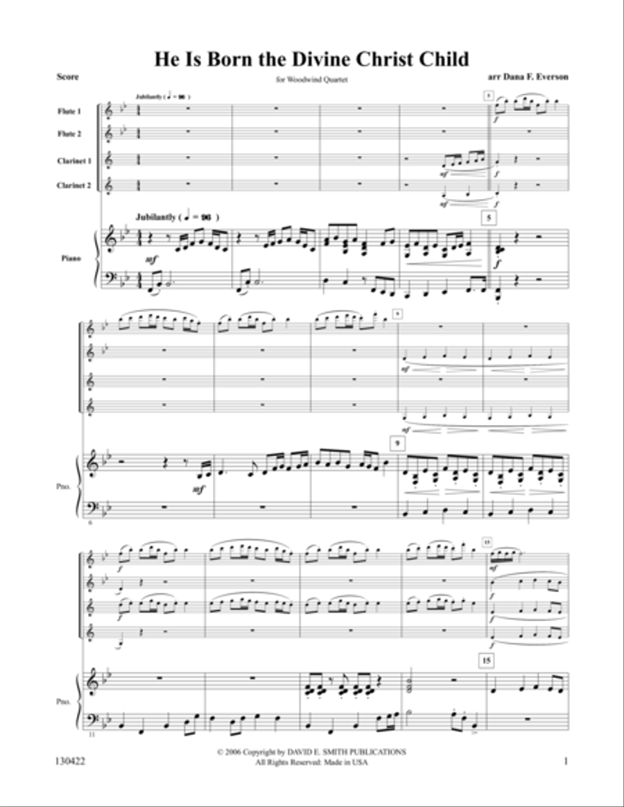 He Is Born The Divine Christ Child Woodwind Quartet scores gallery preview page 1