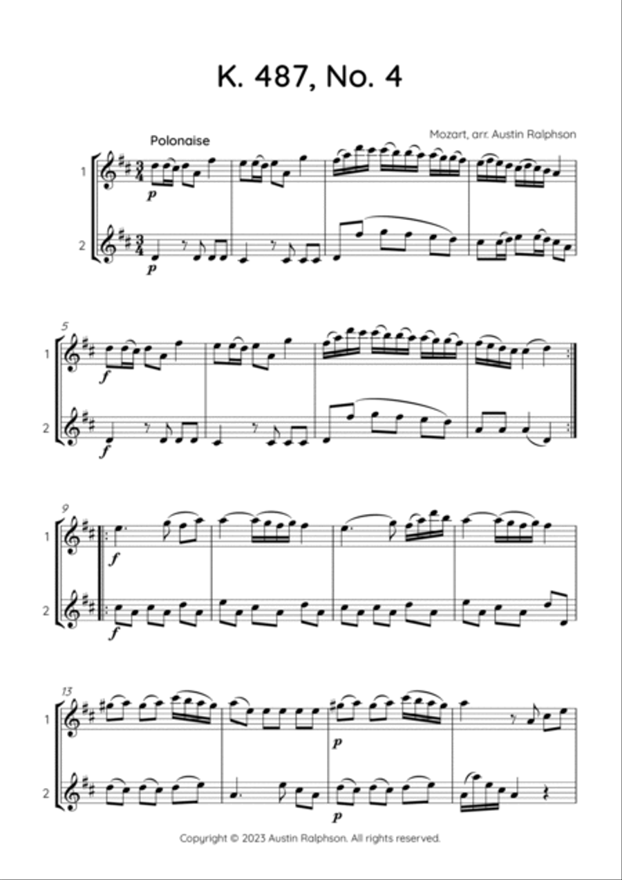 Mozart K. 487 No. 4 - flute duet Flute Duet scores gallery preview page 2