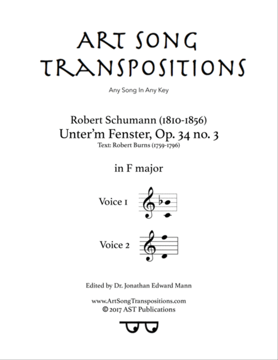 SCHUMANN: Unter'm Fenster, Op. 34 no. 3 (transposed to F major) Voice scores gallery preview page 1