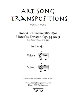 Book cover for SCHUMANN: Unter'm Fenster, Op. 34 no. 3 (transposed to F major)