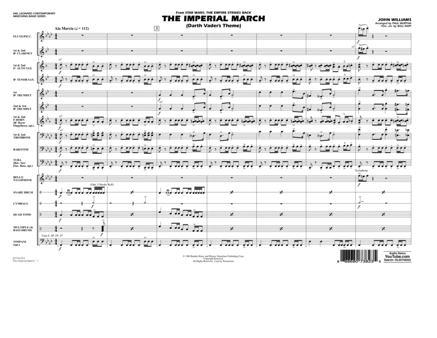 The Imperial March (Darth Vader's Theme) - Conductor Score (Full Score) Marching Band scores gallery preview page 1