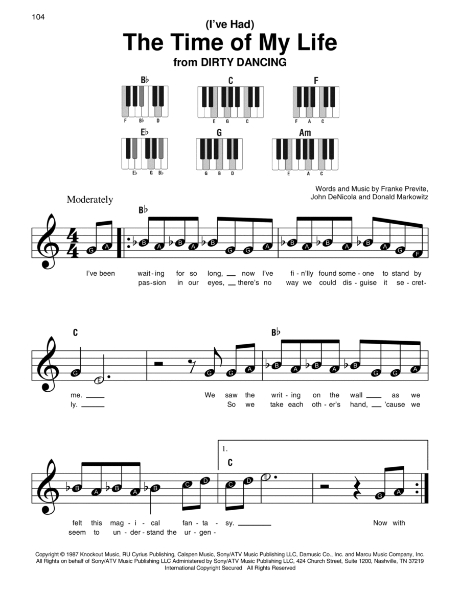 (I've Had) The Time Of My Life Easy Piano scores gallery preview page 1