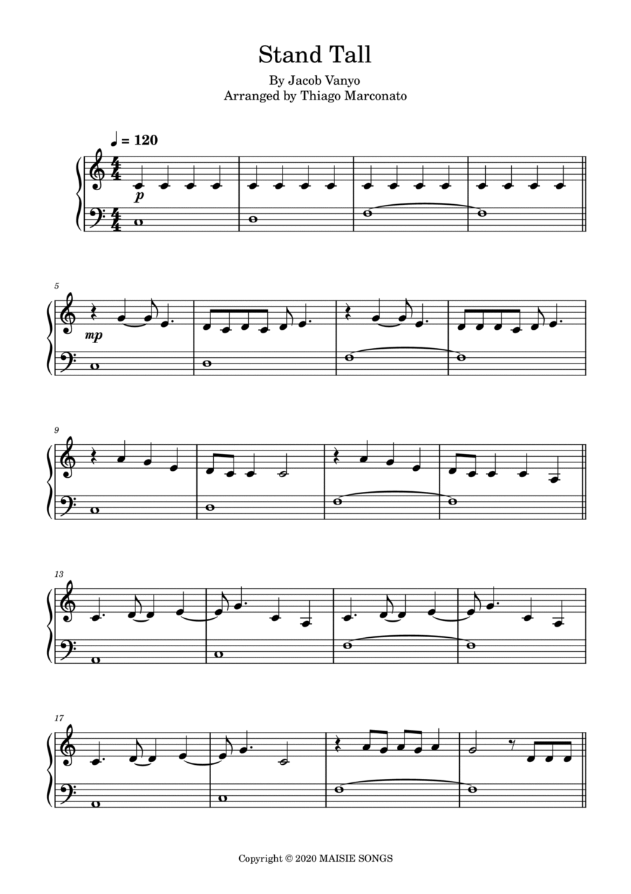 Stand Tall Easy Piano scores gallery preview page 1