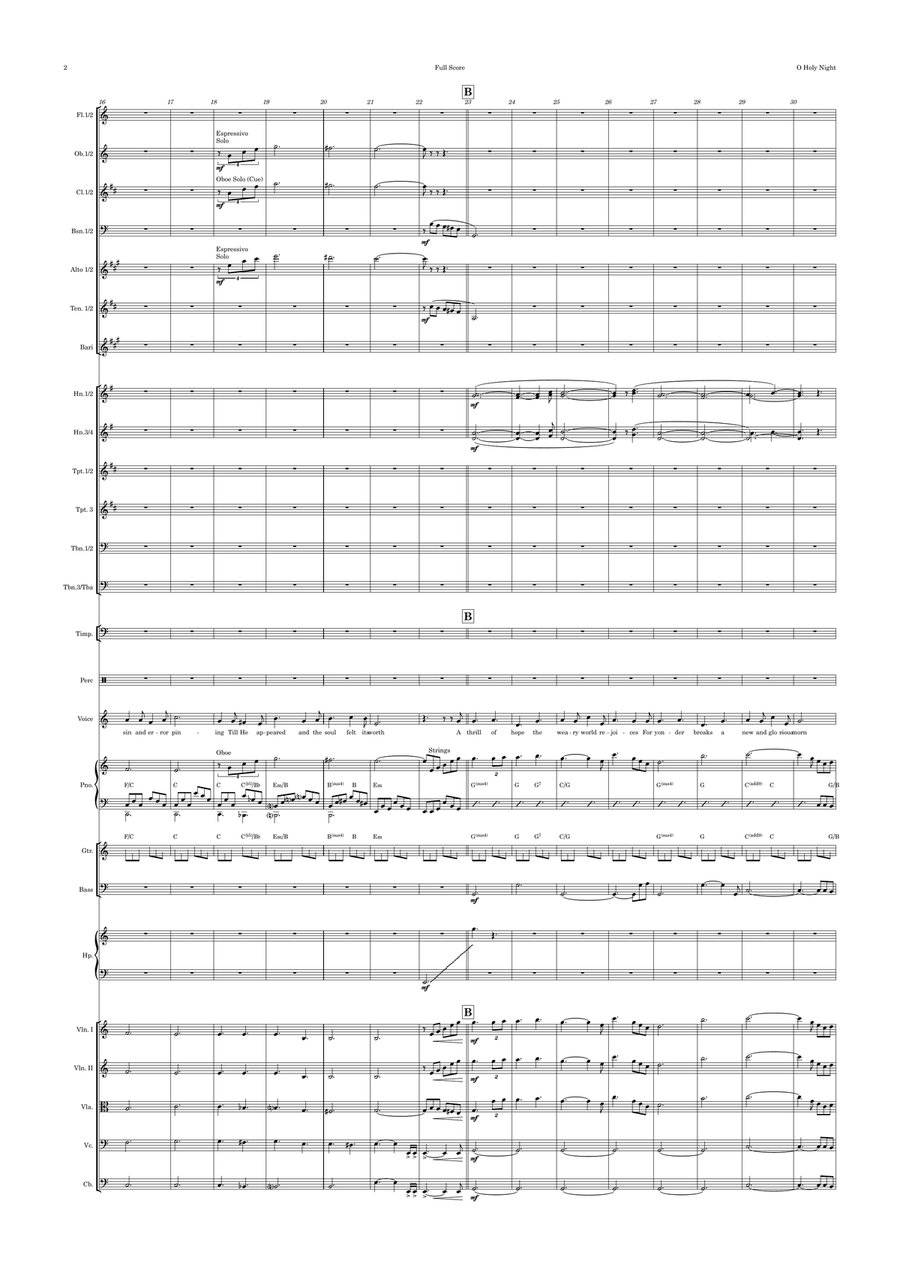 O Holy Night (ala Josh Groban) Voice and Orchestra Key of C Full Orchestra scores gallery preview page 2