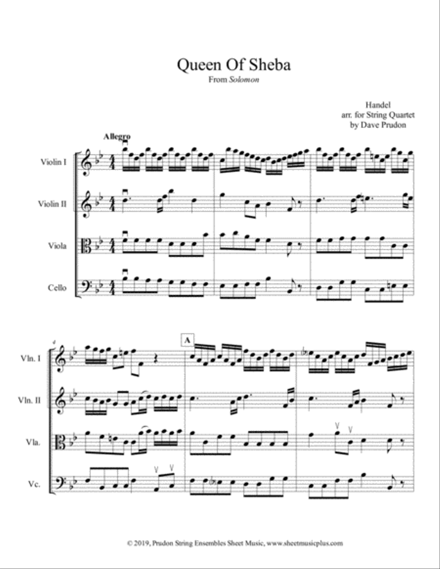 Queen Of Sheba for String Quartet String Quartet scores gallery preview page 1