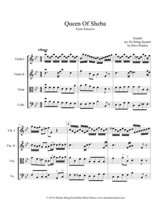 Book cover for Queen Of Sheba for String Quartet
